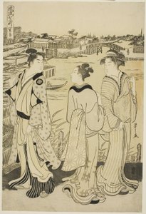 Seki Tapınağında Ono no Komachi, The Fashionable Seven Komachi (Furyu nana Komachi) serisinden, c.1788 (renkli tahta baskı; oban) by Chobunsai Eishi