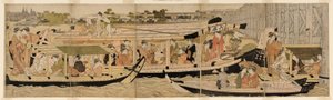 Sumida Nehri Üzerinde Eğlence Tekneleri by Chobunsai Eishi