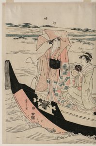 Sumida Nehri üzerinde bir zevk teknesinde kadınlar by Chobunsai Eishi