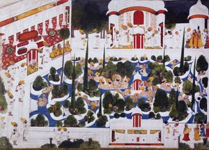 Maharana Bhim Singh, saray havuzunda soylularla eğleniyor, 1803
