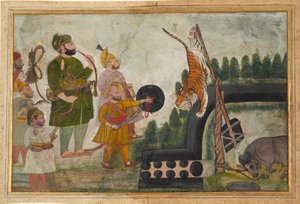 Rawat Gokul Das kapana kısılmış bir kaplanı inceliyor, 1810-1815