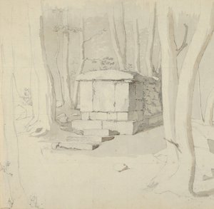 Ormanda Bir Taş Mezar, vers: Bir Çiçeğin Çalışması, 1830. by Christen Købke