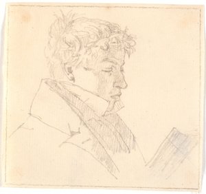 Okuyan genç adam, sanatçının en büyük erkek kardeşi Papaz Carl Adolf Købke (1804-1840)? by Christen Købke