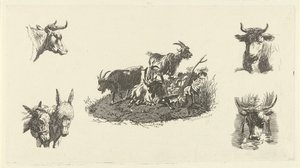 Her iki yanında inek başlı ve eşek başlı üç keçi by Christiaan Godfried Schutze van Houten