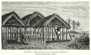 Wayuu (Guajiro) Kızılderililerinin göl evleri, Maracaibo, Venezuela (litho) by Christian Anton Goering