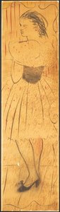 Triptych (bir sevgili sahnesinin çizimi) (kağıt üzerine kalem) (ayrıca bkz. 742028-29) by Christian Bérard