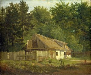 Kopenhag yakınlarındaki Frederiksdal Ormanı'nda Bir Ev, 1828 (kart üzerine monte edilmiş kağıt üzerine yağlı boya)