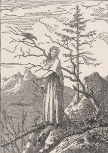 Kuzgunlu Kadın Uçurumdaki kuzgunlu kadın, muhtemelen 1803. by Christian Friedrich