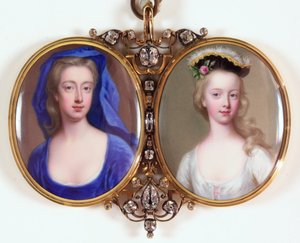 Leydi Henrietta Cavendish Holles Harley ve kızı Margaret (emaye) (ayrıca bkz. 3076141) by Christian Friedrich Zincke