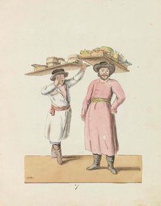 Meyve satıcısı ve peynir ve ringa balığı satan köylü St. Petersburg..., 1799 dizisinden.