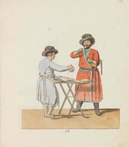 Kissel satıcısı ve malikane arabacısı St. Petersburg Peddlers dizisinden, 1799.