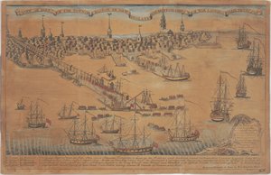 New England'daki Boston Kasabasının Bir Kısmından Bir Görünüm ve Birliklerini Çıkaran İngiliz Savaş Gemileri! by Christian Remick