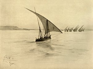 Nil Nehri üzerinde Feluccas, Kahire, Mısır, 1898. by Christian Wilhelm Allers