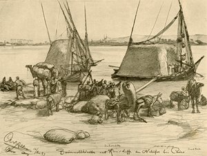 Tahıl teknelerine pamuk yükleme, Nil Nehri, Kahire, Mısır, 1898. by Christian Wilhelm Allers