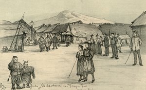 Pazar çığlıkları, Qingtao, Çin, 1898. by Christian Wilhelm Allers