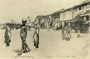 Bir balıkçı köyündeki sokak sahnesi, Mutwal, Seylan, 1898. by Christian Wilhelm Allers