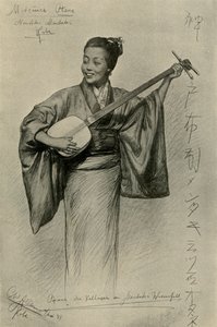 Shamisen oynayan kadın, Mentaki Şelalesi, Kobe, Japonya, 1898. by Christian Wilhelm Allers