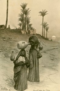 Nil kıyısında su kapları taşıyan kadınlar, Kahire, Mısır, 1898. by Christian Wilhelm Allers