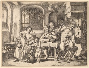 Köylü Bir Aileyi Ziyaret Eden Bir Satyr by Christian Wilhelm Ernst Dietrich