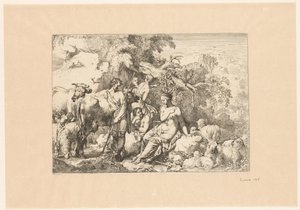 Sürüsü ve dört ilham perisi olan çoban by Christian Wilhelm Ernst Dietrich