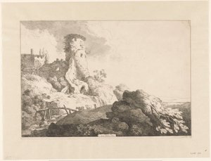 Kule ile tepelik manzara by Christian Wilhelm Ernst Dietrich