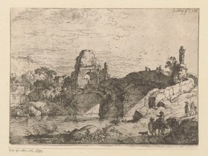 Harap bir köprünün yanında bir kapının kalıntıları ile manzara by Christian Wilhelm Ernst Dietrich