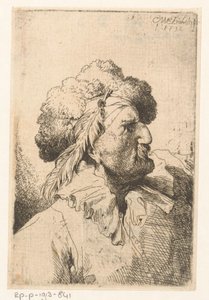 Kürk şapka ve tüy olan adam by Christian Wilhelm Ernst Dietrich