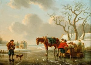 Buzlu nehirde kış akşamı by Christoffel Albertus Vos