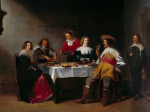 “” Şirket yemeği”nden detay tablo Christophe Van Der Lamen (1606-1651) (ec.flam) 17. yüzyıl Rouen, Musee des Beaux Arts.