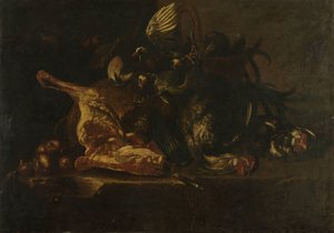 Et ve ölü kuşlar ile natürmort by Christoffel Puytlinck