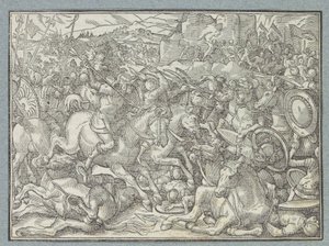 Kaya duvar savaşı İsraillilerin Benjaminlere karşı savaşı by Christoffel van Sichem (I)