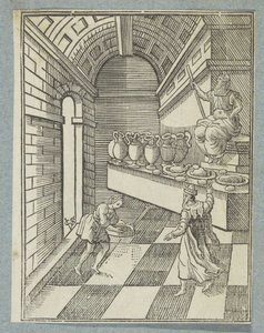 Daniel külleri tapınağın zeminine saçıyor by Christoffel van Sichem (II)
