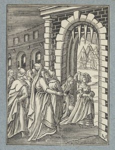 Judith ve hizmetçisi Holofernes yolunda by Christoffel van Sichem (II)