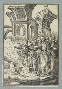 Musa asası ile suyu ikiye böler. by Christoffel van Sichem (II)