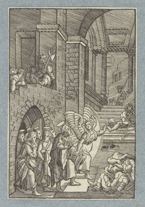 Petrus ve diğer havariler bir melek tarafından hapishaneden serbest bırakıldı by Christoffel van Sichem (II)