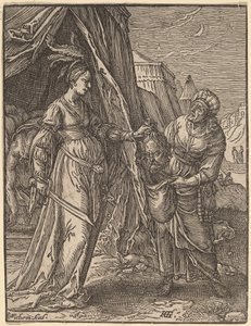 Holofernes Başkanı ile Judith by Christoffel van Sichem I, after Hendrik Goltzius