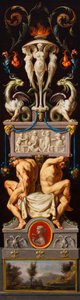 Ignudi ve Grotesklerle Bir Kompozisyon ve Heykel Alegorisi Çalışması, c.1776 (tuval üzerine yağlıboya) by Christoph Unterberger
