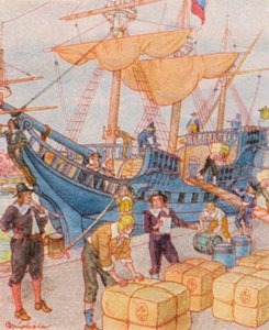 Hafen Mit Tabakballen / Tütün Balyaları ile Liman (renkli taş baskı)