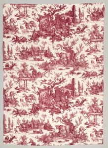Les plaisirs de la ferme Design, 1785-1790 ile Copperplate Baskılı Pamuklu Şerit.