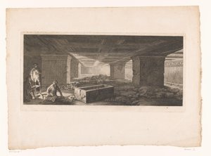 Tarquinia'daki Etrüsk mezar odası, solda bir ressamın meşaleyle aydınlatılmasıyla by Christopher Norton