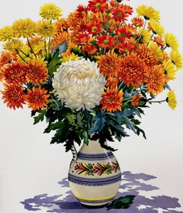 Desenli sürahi içinde krizantemler, 2005 (kağıt üzerinde wc) by Christopher Ryland