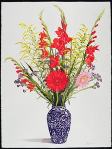 Mavi Fas Vazoda Kaplan Zambakları, Gladioli ve Uyuz (wc) by Christopher Ryland