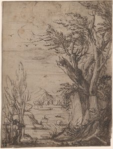 Budaklı Ağaçlar ve Balıkçı ile Manzara by Circle of Jacques de Gheyn