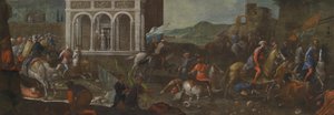 Sienalı Aziz Catherine, bir şehri Türklere karşı savunurken by circle of Vittore Carpaccio