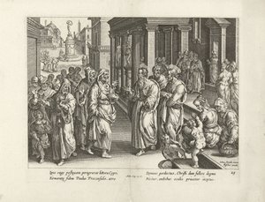 Pavlus büyücü Elymas ile tartışıyor Elçilerin İşleri (dizi başlığı) Acta Apostolorum (dizi adı) by Claes Jansz. Visscher (II) (workshop of)