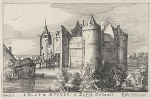 Muyden'deki Muiderslot t' Yuvasının görünümü, Zuijdt Hollandt (nesne üzerindeki başlık) Hollanda ve Utrecht'teki kaleler (dizi başlığı)