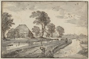 Bir Polder Peyzajında Su Yolları Arasındaki Yol by Claes Jansz. Visscher (II)