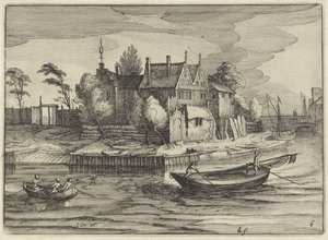 Bir mülkte eğimler Hollandalı manzaralar (dizi başlığı) Amaeniores Aliquot Regiunculae (nesne üzerinde dizi başlığı) by Claes Jansz. Visscher (II)