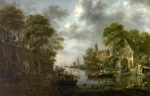 Tekneler ve Figürlerle Nehir Manzarası, 1665