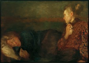 Hasta çocuğunun yatağında anne by Clara Siewert